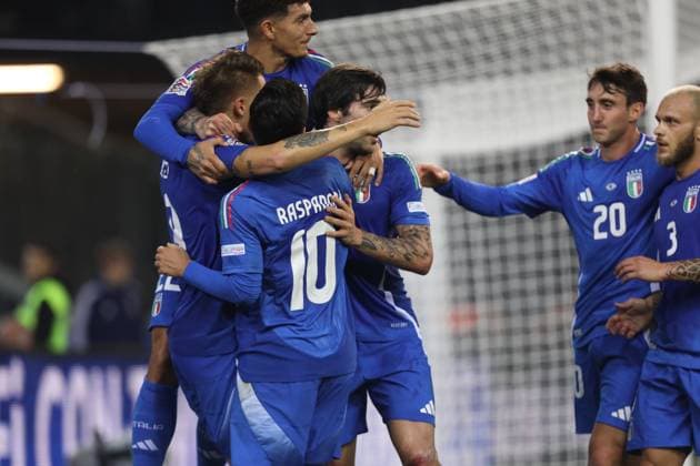 October 14, 2024, Udine, Friuli, Italy: MATEO RETEGUI 9 reacts to scoring his penalty kick in the UEFA Nations League 2024 matchday 4 0f 6 between ITALY and ISRAEL at Bluenergy Stadium in Udine, Italy Udine Italy - ZUMAc179 20241014_zep_c179_013 Copyright: xMickaelxChavetx