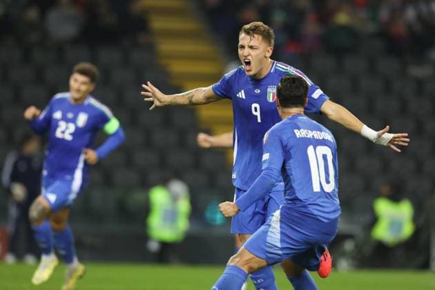 October 14, 2024, Udine, Friuli, Italy: MATEO RETEGUI 9 reacts to scoring his penalty kick in the UEFA Nations League 2024 matchday 4 0f 6 between ITALY and ISRAEL at Bluenergy Stadium in Udine, Italy Udine Italy - ZUMAc179 20241014_zep_c179_023 Copyright: xMickaelxChavetx