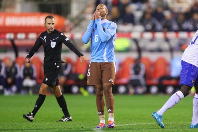 Belgium v France - UEFA Nations League 14 10 2024 BRUSSELS, BELGIUM - OCTOBER 14 : Vranckx Aster midfielder of Belgium dejected during the UEFA Nations League tournament League A Phase Group A2 match between Belgium and France on October 14, 2024 in Brussels, Belgium, 14 10 2024 Brussels Belgium  Copyright: xTomasxSiskx
