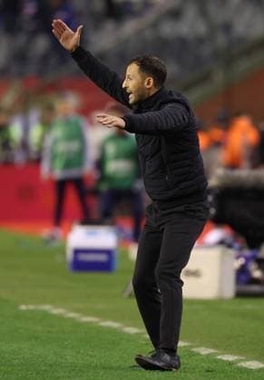 Belgium s head coach Domenico Tedesco gestures during a soccer game between Belgian national soccer team Red Devils and France, match 4 (out of 6) in the League A Group 2 of the UEFA Nations League 2025 competition, Monday 14 October 2024 in Brussels. VIRGINIExLEFOUR  x102536774x