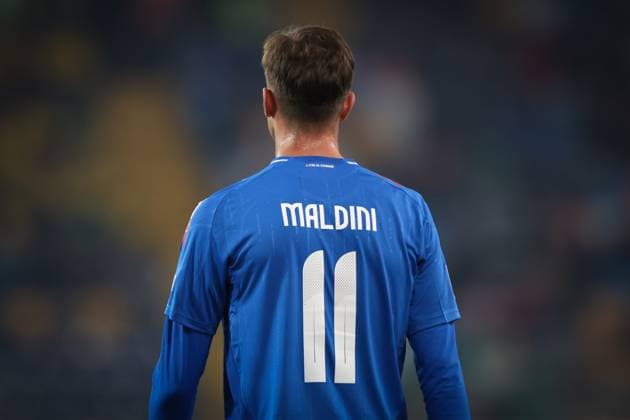 Udine, Italy, 14th October 2024. Daniele Maldini of Italy on his full International debut becomign the third generation of the Maldini family to wear the Itsaly jersey during the UEFA Nations League match at Stadio Friuli, Udine. Picture credit should read: Jonathan Moscrop Sportimage EDITORIAL USE ONLY. No use with unauthorised audio, video, data, fixture lists, club league logos or live services. Online in-match use limited to 120 images, no video emulation. No use in betting, games or single club league player publications. SPI-3371-0062