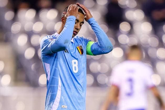 Belgium v France - UEFA Nations League 14 10 2024 BRUSSELS, BELGIUM - OCTOBER 14 : Tielemans Youri midfielder of Belgium looks dejected after missing a penalty during the UEFA Nations League tournament League A Phase Group A2 match between Belgium and France on October 14, 2024 in Brussels, Belgium, 14 10 2024  Copyright: xTomasxSiskx