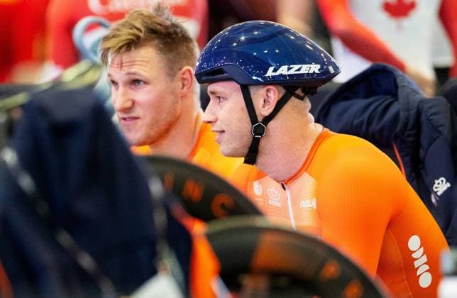 BALLERUP - Harrie Lavreysen and Jeffrey Hoogland during a training session prior to the World Track cycling, Rad, Radsport, Bahnrad, Bahn Championships at the Ballerup Super Arena. ANP IRIS VAN DEN BROEK xVIxANPxSportx xxANPxIVx 510950245 originalFilename: 510950245.jpg