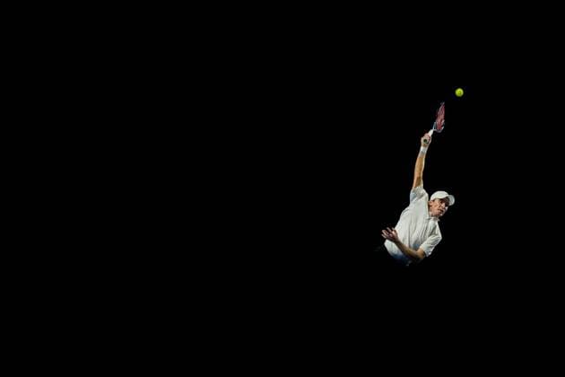 Alexey Vatutin pictured in action during a tennis match in the round of 32 of the singles competition at the ATP, Tennis Herren European Open Tennis tournament in Antwerp, Tuesday 15 October 2024. JASPERxJACOBS  x102615140x