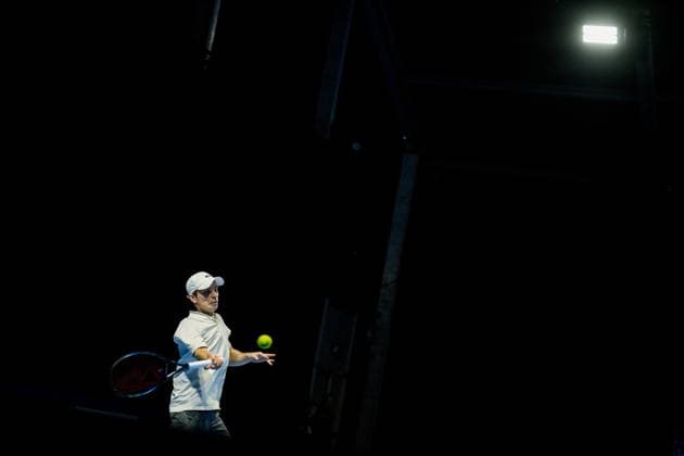 Alexey Vatutin pictured in action during a tennis match in the round of 32 of the singles competition at the ATP, Tennis Herren European Open Tennis tournament in Antwerp, Tuesday 15 October 2024. JASPERxJACOBS  x102615207x