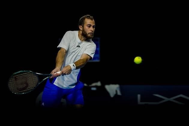 French Hugo Gaston pictured in action during a tennis match in the round of 32 of the singles competition at the ATP, Tennis Herren European Open Tennis tournament in Antwerp, Tuesday 15 October 2024. JASPERxJACOBS  x102615231x