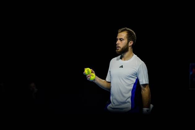 French Hugo Gaston pictured in action during a tennis match in the round of 32 of the singles competition at the ATP, Tennis Herren European Open Tennis tournament in Antwerp, Tuesday 15 October 2024. JASPERxJACOBS  x102615234x