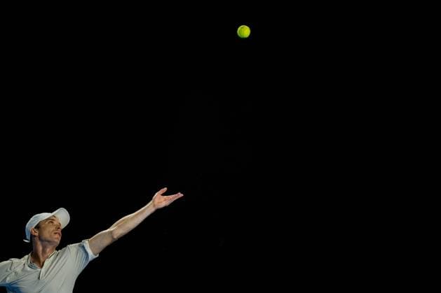 Alexey Vatutin pictured in action during a tennis match in the round of 32 of the singles competition at the ATP, Tennis Herren European Open Tennis tournament in Antwerp, Tuesday 15 October 2024. JASPERxJACOBS  x102615258x