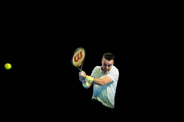 Spanish Roberto Bautista-Agut pictured in action during a tennis match in the round of 32 of the singles competition at the ATP, Tennis Herren European Open Tennis tournament in Antwerp, Tuesday 15 October 2024. JASPERxJACOBS  x102615561x