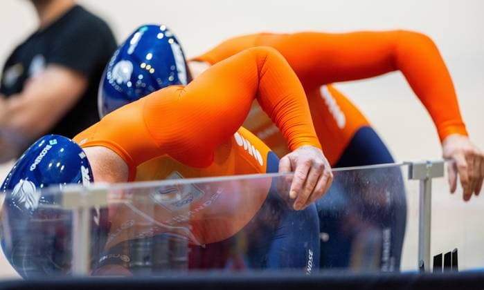 BALLERUP - Roy van den Berg and Harrie Lavreysen during a training session prior to the World Track cycling, Rad, Radsport, Bahnrad, Bahn Championships at the Ballerup Super Arena. ANP IRIS VAN DEN BROEK xVIxANPxSportx xxANPxIVx 510952689 originalFilename: 510952689.jpg