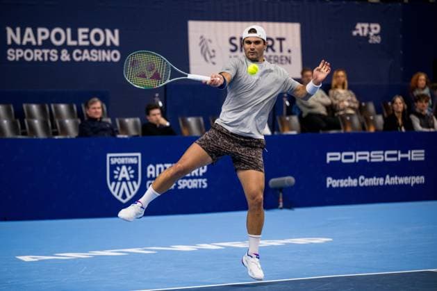 US Marcos Giron pictured in action during a tennis match in the round of 32 of the singles competition at the ATP, Tennis Herren European Open Tennis tournament in Antwerp, Tuesday 15 October 2024. JASPERxJACOBS  x102620606x