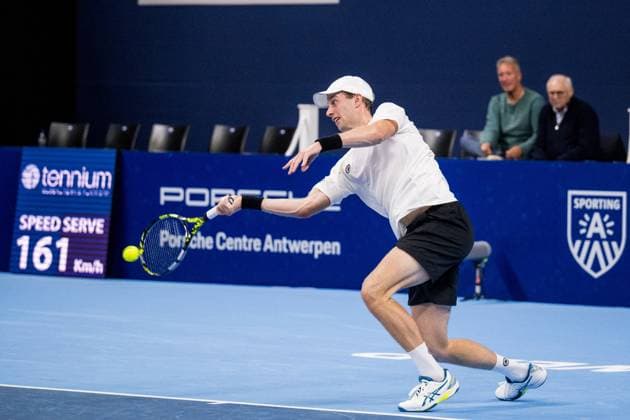 Dutch Botic Van de Zandschulp pictured in action during a tennis match in the round of 32 of the singles competition at the ATP, Tennis Herren European Open Tennis tournament in Antwerp, Tuesday 15 October 2024. JASPERxJACOBS  x102620717x