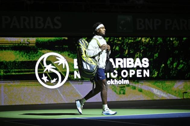 STOCKHOLM, SVERIGE 20241015 Elias Ymer möter Nicolas Jarry, Chile i Nordic Open pa Centre Court i Kungliga Tennishallen. STOCKHOLM SVERIGE x10060x
