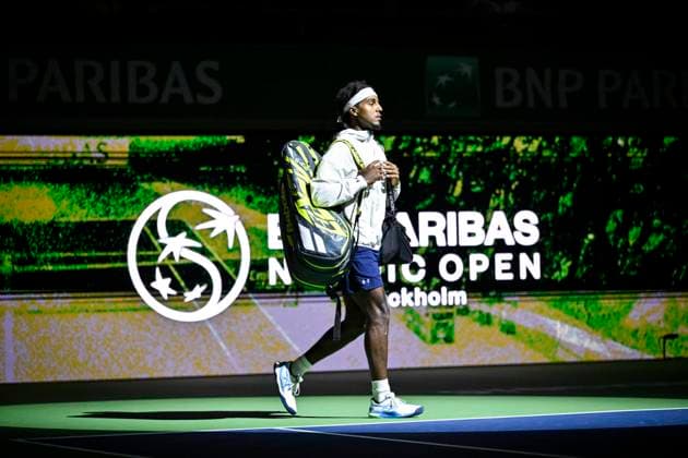 STOCKHOLM, SVERIGE 20241015 Elias Ymer möter Nicolas Jarry, Chile i Nordic Open pa Centre Court i Kungliga Tennishallen. STOCKHOLM SVERIGE x10060x