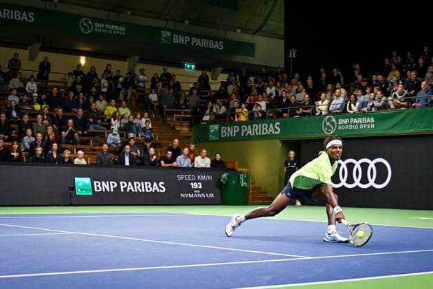 STOCKHOLM, SVERIGE 20241015 Elias Ymer möter Nicolas Jarry, Chile i Nordic Open pa Centre Court i Kungliga Tennishallen. STOCKHOLM SVERIGE x10060x