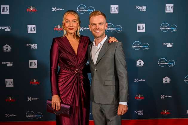 Kristallen Fiets 2024 KRUISEM, BELGIUM - OCTOBER 15 : Iserbyt Eli And Fien Maddens pictured during the Kristallen Fiets award show. The award is a trophy that rewards the best male and female Belgian cyclist of the year. It is an initiative of the Flemish newspaper Het Laatste Nieuws. At NOA Outdoor Living on October 15, 2024 in Kruisem, Belgium, 15 10 2024 Kruisem Belgium  Copyright: xVincentxKalutx