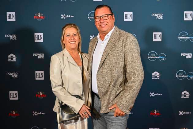 Kristallen Fiets 2024 KRUISEM, BELGIUM - OCTOBER 15 : Peeters Wilfried And Inge Dierckx pictured during the Kristallen Fiets award show. The award is a trophy that rewards the best male and female Belgian cyclist of the year. It is an initiative of the Flemish newspaper Het Laatste Nieuws. At NOA Outdoor Living on October 15, 2024 in Kruisem, Belgium, 15 10 2024 Kruisem Belgium  Copyright: xVincentxKalutx