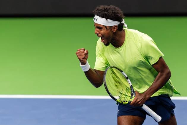 241015 Elias Ymer of Sweden competes in a men s singles tennis match against Nicolas Jarry of Chile during day 4 of the ATP, Tennis Herren 250 Nordic Open on October 15, 2024 in Stockholm. Photo: Sara Damne BILDBYRAN kod SD EW0443 tennis atp 250 nordic open day 4 bbeng jubel Copyright: SARAxDAMNE BB241015SD008