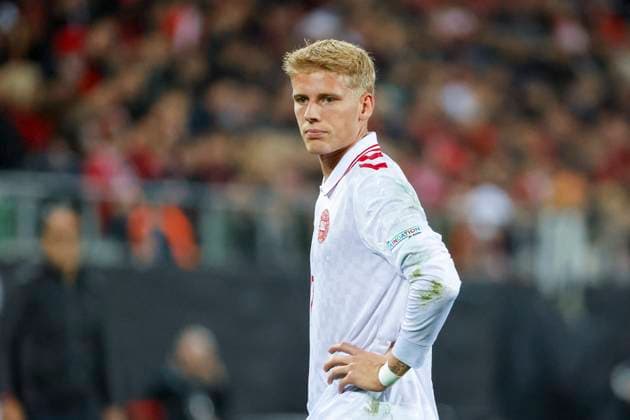 Albert Grönbaek, Gronbaek (Dänemark, 07) , UEFA , Nations League, Gruppe A4, Schweiz vs. Dänemark, 15.10.2024, Kybunpark, St. Gallen, Schweiz St. Gallen Kybunpark St. Gallen Schweiz Copyright: xGrantxHubbsx