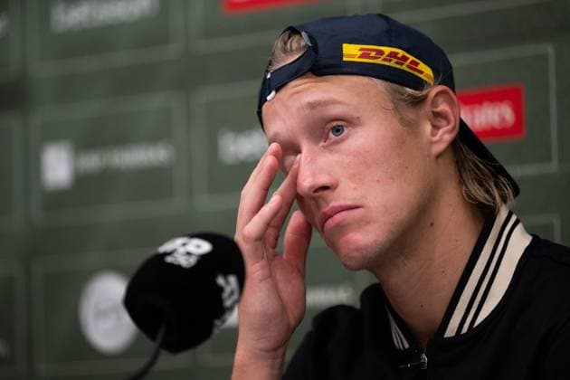 241015 Leo Borg of Sweden during a press conference, PK, Pressekonferenz after a men s singles tennis match during day 4 of the ATP, Tennis Herren 250 Nordic Open on October 15, 2024 in Stockholm. Photo: Emma Wallskog BILDBYRAN COP 320 EW0443 tennis atp 250 nordic open day 4 bbeng depp Copyright: EMMAxWALLSKOG BB241015EW062