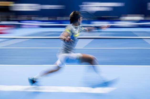Tomas Martin Etcheverry pictured in action during a tennis match in the round of 32 of the singles competition at the ATP, Tennis Herren European Open Tennis tournament in Antwerp, Wednesday 16 October 2024. JASPERxJACOBS  x102687352x