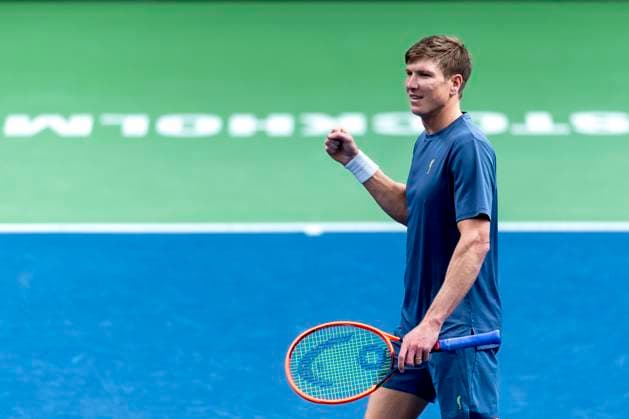 241016 Andre Göransson celebrates after a men s doubles tennis match during day 5 of the ATP, Tennis Herren 250 Nordic Open on October 16, 2024 in Stockholm. Photo: Sara Damne BILDBYRAN kod SD SD0014 tennis atp 250 nordic open day 5 bbeng jubel Copyright: SARAxDAMNE BB241016SD001