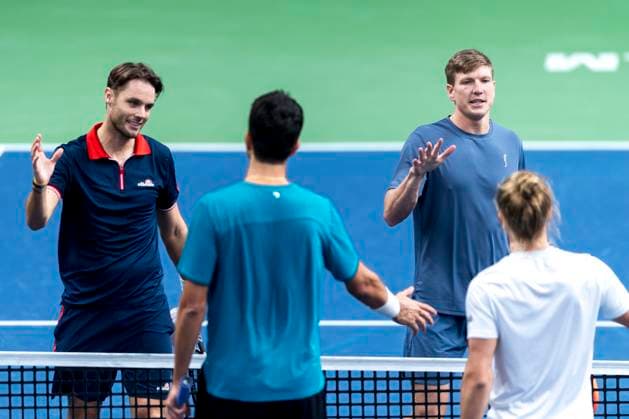 241016 Sem Verbeek of Netherlands and AndrÃ Göransson of Sweden celebrate after a men s doubles tennis match during day 5 of the ATP, Tennis Herren 250 Nordic Open on October 16, 2024 in Stockholm. Photo: Sara Damne BILDBYRAN kod SD SD0014 tennis atp 250 nordic open day 5 bbeng jubel Copyright: SARAxDAMNE BB241016SD002