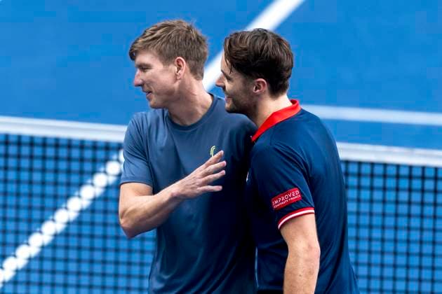 241016 AndrÃ Göransson of Sweden and Sem Verbeek of Netherlands celebrate after a men s doubles tennis match during day 5 of the ATP, Tennis Herren 250 Nordic Open on October 16, 2024 in Stockholm. Photo: Sara Damne BILDBYRAN kod SD SD0014 tennis atp 250 nordic open day 5 bbeng jubel Copyright: SARAxDAMNE BB241016SD003