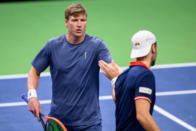 241016 AndrÃ Göransson of Sweden and Sem Verbeek of Netherlands celebrate as they compete in a men s doubles tennis match during day 5 of the ATP, Tennis Herren 250 Nordic Open on October 16, 2024 in Stockholm. Photo: Jesper Zerman BILDBYRAN kod JZ SD0014 tennis atp 250 nordic open day 5 bbeng jubel Copyright: JESPERxZERMAN BB241016JZ004
