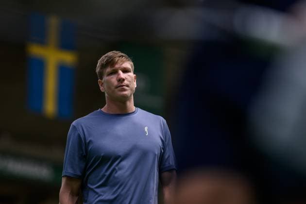 241016 AndrÃ Göransson of Sweden competes in a men s doubles tennis match during day 5 of the ATP, Tennis Herren 250 Nordic Open on October 16, 2024 in Stockholm. Photo: Jesper Zerman BILDBYRAN kod JZ SD0014 tennis atp 250 nordic open day 5 bbeng Copyright: JESPERxZERMAN BB241016JZ006
