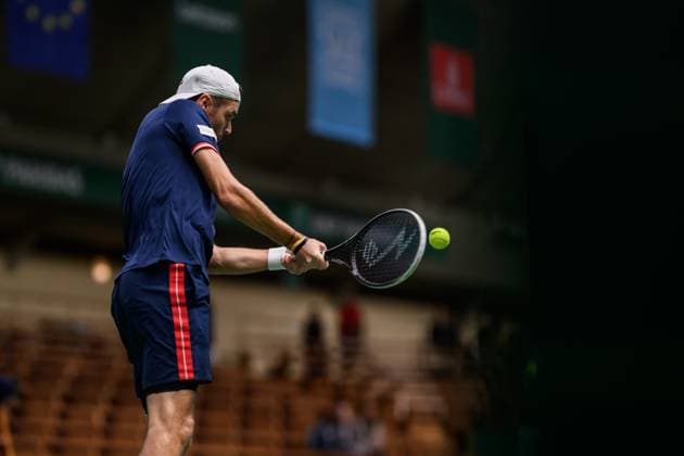 241016 Sem Verbeek of Netherlands competes in a men s doubles tennis match during day 5 of the ATP, Tennis Herren 250 Nordic Open on October 16, 2024 in Stockholm. Photo: Jesper Zerman BILDBYRAN kod JZ SD0014 tennis atp 250 nordic open day 5 bbeng Copyright: JESPERxZERMAN BB241016JZ009