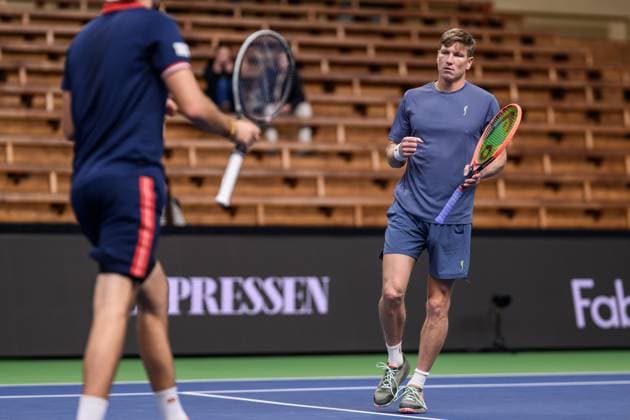 241016 Sem Verbeek of Netherlands and AndrÃ Göransson of Sweden compete in a men s doubles tennis match during day 5 of the ATP, Tennis Herren 250 Nordic Open on October 16, 2024 in Stockholm. Photo: Jesper Zerman BILDBYRAN kod JZ SD0014 tennis atp 250 nordic open day 5 bbeng jubel Copyright: JESPERxZERMAN BB241016JZ021