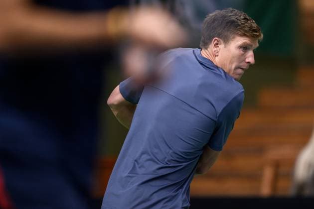 241016 AndrÃ Göransson of Sweden competes in a men s doubles tennis match during day 5 of the ATP, Tennis Herren 250 Nordic Open on October 16, 2024 in Stockholm. Photo: Jesper Zerman BILDBYRAN kod JZ SD0014 tennis atp 250 nordic open day 5 bbeng Copyright: JESPERxZERMAN BB241016JZ022