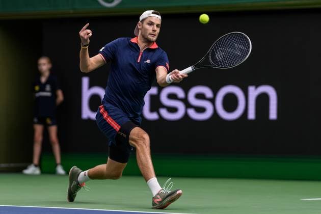 241016 Sem Verbeek of Netherlands competes in a men s doubles tennis match during day 5 of the ATP, Tennis Herren 250 Nordic Open on October 16, 2024 in Stockholm. Photo: Jesper Zerman BILDBYRAN kod JZ SD0014 tennis atp 250 nordic open day 5 bbeng Copyright: JESPERxZERMAN BB241016JZ025
