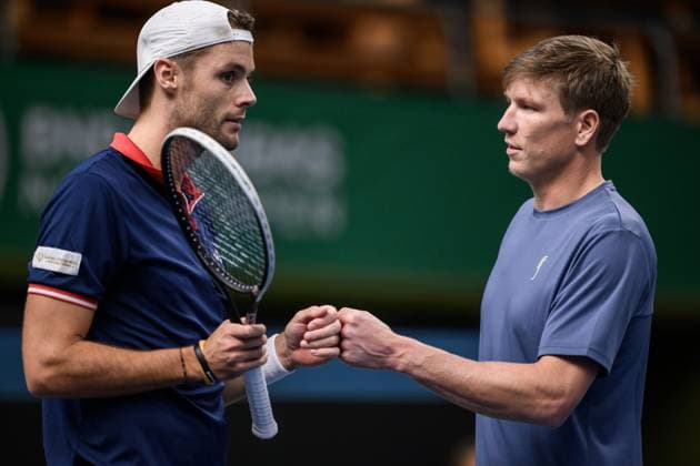 241016 Sem Verbeek of Netherlands and AndrÃ Göransson of Sweden compete in a men s doubles tennis match during day 5 of the ATP, Tennis Herren 250 Nordic Open on October 16, 2024 in Stockholm. Photo: Jesper Zerman BILDBYRAN kod JZ SD0014 tennis atp 250 nordic open day 5 bbeng jubel Copyright: JESPERxZERMAN BB241016JZ031