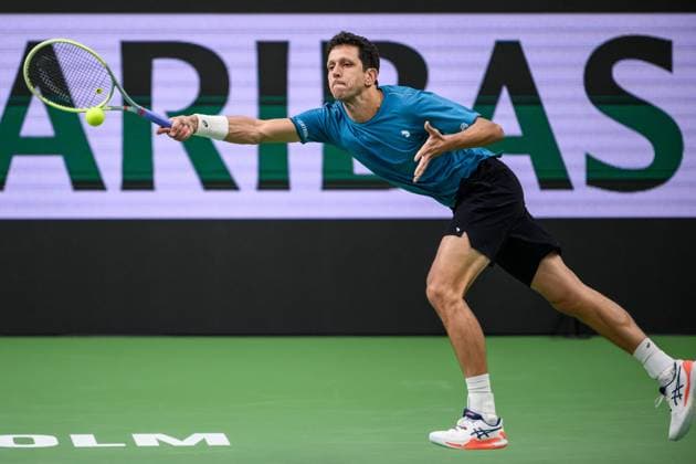 241016 Marcelo Melo of Brazil competes in a men s doubles tennis match during day 5 of the ATP, Tennis Herren 250 Nordic Open on October 16, 2024 in Stockholm. Photo: Jesper Zerman BILDBYRAN kod JZ SD0014 tennis atp 250 nordic open day 5 bbeng Copyright: JESPERxZERMAN BB241016JZ039