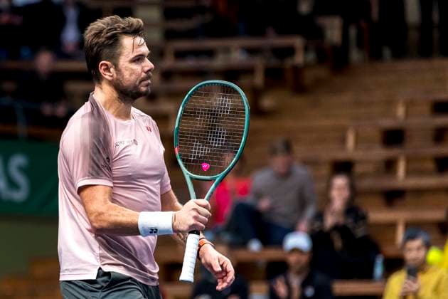 241016 Stan Wawrinka of Switzerland celebrates after competing in a men s singles tennis match during day 5 of the ATP, Tennis Herren 250 Nordic Open on October 16, 2024 in Stockholm. Photo: Sara Damne BILDBYRAN kod SD SD0014 tennis atp 250 nordic open day 5 bbeng jubel Copyright: SARAxDAMNE BB241016SD007