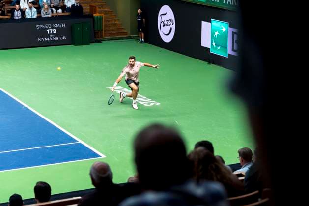 241016 Stan Wawrinka of Switzerland competes in a men s singles tennis match during day 5 of the ATP, Tennis Herren 250 Nordic Open on October 16, 2024 in Stockholm. Photo: Sara Damne BILDBYRAN kod SD SD0014 tennis atp 250 nordic open day 5 bbeng Copyright: SARAxDAMNE BB241016SD011