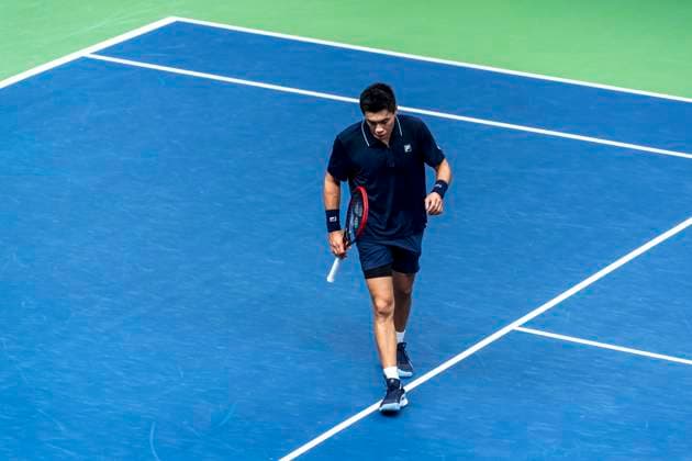 241016 Brandon Nakashima of USA looks dejected while competing in a men s singles tennis match during day 5 of the ATP, Tennis Herren 250 Nordic Open on October 16, 2024 in Stockholm. Photo: Sara Damne BILDBYRAN kod SD SD0014 tennis atp 250 nordic open day 5 bbeng depp Copyright: SARAxDAMNE BB241016SD012