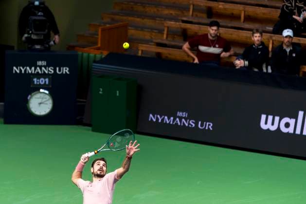 241016 Stan Wawrinka of Switzerland competes in a men s singles tennis match during day 5 of the ATP, Tennis Herren 250 Nordic Open on October 16, 2024 in Stockholm. Photo: Sara Damne BILDBYRAN kod SD SD0014 tennis atp 250 nordic open day 5 bbeng Copyright: SARAxDAMNE BB241016SD013