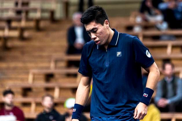 241016 Brandon Nakashima of USA looks dejected while competing in a men s singles tennis match during day 5 of the ATP, Tennis Herren 250 Nordic Open on October 16, 2024 in Stockholm. Photo: Sara Damne BILDBYRAN kod SD SD0014 tennis atp 250 nordic open day 5 bbeng depp Copyright: SARAxDAMNE BB241016SD015