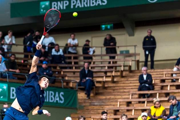 241016 Brandon Nakashima of USA competes in a men s singles tennis match during day 5 of the ATP, Tennis Herren 250 Nordic Open on October 16, 2024 in Stockholm. Photo: Sara Damne BILDBYRAN kod SD SD0014 tennis atp 250 nordic open day 5 bbeng Copyright: SARAxDAMNE BB241016SD017