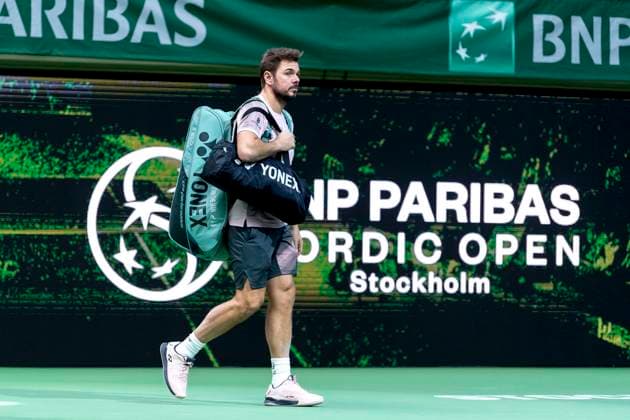 241016 Stan Wawrinka of Switzerland ahead of a men s singles tennis match during day 5 of the ATP, Tennis Herren 250 Nordic Open on October 16, 2024 in Stockholm. Photo: Sara Damne BILDBYRAN kod SD SD0014 tennis atp 250 nordic open day 5 bbeng Copyright: SARAxDAMNE BB241016SD018
