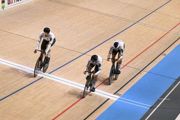 16-10-2024 World Championships Elite Track; Giornata 01; 2024, Germany; Flemming, Pete Collin; Schroter, Nik; Spiegel, Luca; Velodromo Ballerup; 