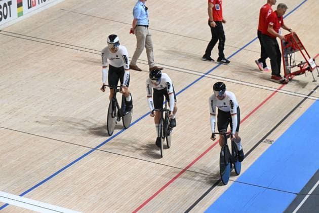 16-10-2024 World Championships Elite Track; Giornata 01; 2024, Germany; Flemming, Pete Collin; Schroter, Nik; Spiegel, Luca; Velodromo Ballerup; 