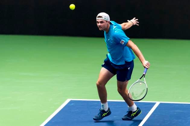 24101Dominic Stricker of Switzerland competes in a men s singles tennis match during day 5 of the ATP, Tennis Herren 250 Nordic Open on October 16, 2024 in Stockholm. Photo: Sara Damne BILDBYRAN kod SD SD0014 tennis atp 250 nordic open day 5 bbeng Copyright: SARAxDAMNE BB241016SD028