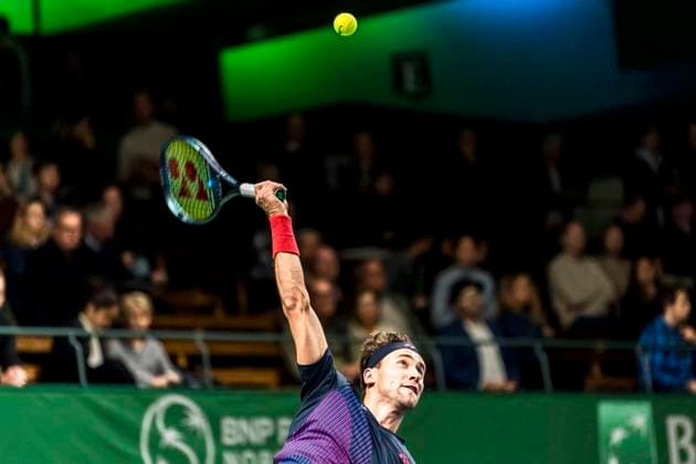 241016 Casper Ruud of Norway competes in a men s singles tennis match during day 5 of the ATP, Tennis Herren 250 Nordic Open on October 16, 2024 in Stockholm. Photo: Sara Damne BILDBYRAN kod SD SD0014 tennis atp 250 nordic open day 5 bbeng Copyright: SARAxDAMNE BB241016SD036