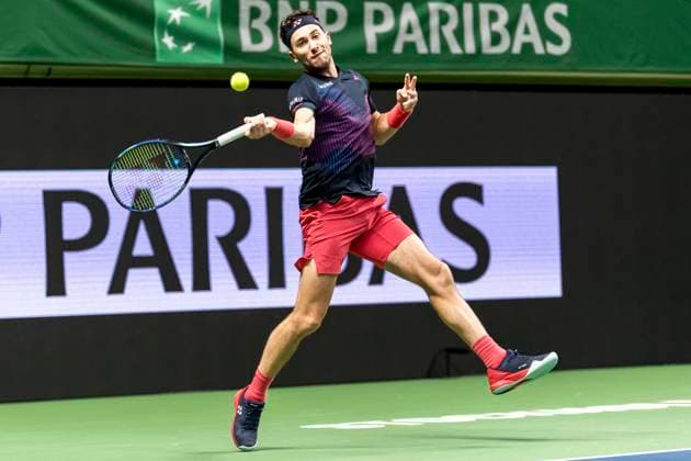 241016 Casper Ruud of Norway competes in a men s singles tennis match during day 5 of the ATP, Tennis Herren 250 Nordic Open on October 16, 2024 in Stockholm. Photo: Sara Damne BILDBYRAN kod SD SD0014 tennis atp 250 nordic open day 5 bbeng Copyright: SARAxDAMNE BB241016SD037