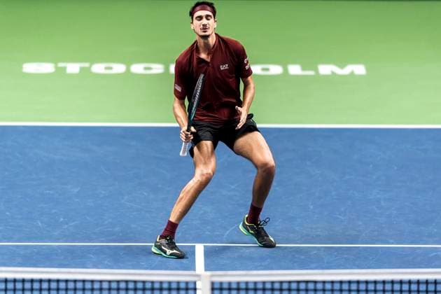 241016 Lorenzo Sonego of Italy looks dejected while competing in a men s singles tennis match during day 5 of the ATP, Tennis Herren 250 Nordic Open on October 16, 2024 in Stockholm. Photo: Sara Damne BILDBYRAN kod SD SD0014 tennis atp 250 nordic open day 5 bbeng depp Copyright: SARAxDAMNE BB241016SD047