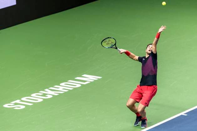 241016 Casper Ruud of Norway competes in a men s singles tennis match during day 5 of the ATP, Tennis Herren 250 Nordic Open on October 16, 2024 in Stockholm. Photo: Sara Damne BILDBYRAN kod SD SD0014 tennis atp 250 nordic open day 5 bbeng Copyright: SARAxDAMNE BB241016SD048